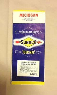 1959 Sunoco Michigan Road Map Detroit Grand Rapids Flint Lansing Tour Map • $9.29