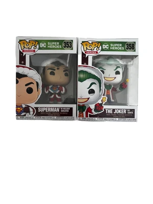 $26.99 • Buy FUNKO POP DC Lot Of 2 - 353 SUPERMAN In SWEATER & 358 Joker Santa HOLIDAYS 2020