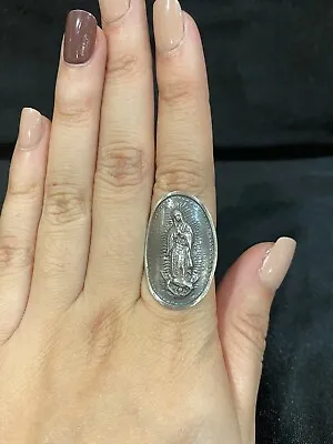 925 Sterling Silver Womens Mens Virgin Maria Mary Virgen Guadalupe Ring Sz 5 6 7 • $45