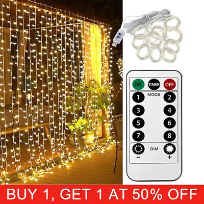 300 LED Curtain Fairy Lights String Indoor/Outdoor Wedding Party Wall Decor UK· • £5.89