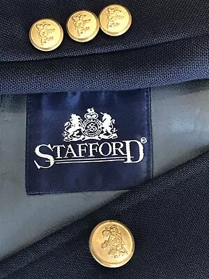 STAFFORD Blazer Navy Blue Mens Jacket Sport Coat Gold Crest Metal Buttons 50L • $79.99