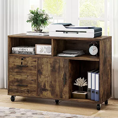 $87.41 • Buy Lateral File Cabinet With 2 Drawer And 2 Open Storage Shelf Large Printer Stand