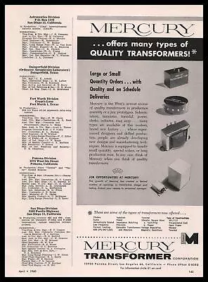 1960 Mercury Transformer Corporation Los Angeles California Vintage Print Ad • $14.21