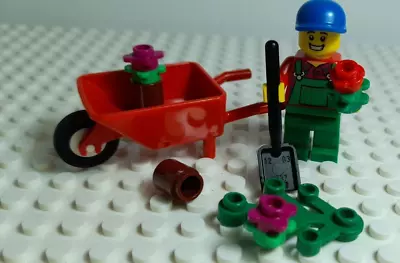 Lego Minifigure City Worker Gardener With Wheelbarrow And Accessories • $6.90