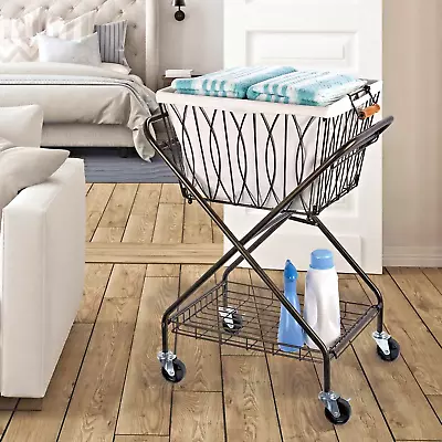 Rolling Laundry Basket Hamper Cart Washing Clothing Basket Carrier On Wheels New • $86.99