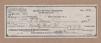 Charles Edison - Autograph Signed Check - Thomas Edison Botanic Research - 1929 • $34.95