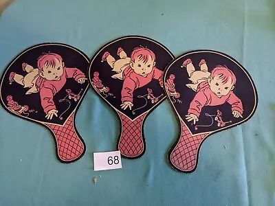 Vintage Lot Of 3 Hand Paddle Fans Baby Toys Advertising Food Market Berlin NJ • $24.99