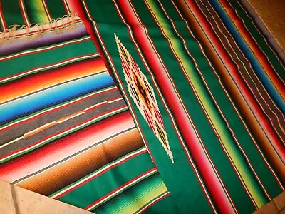 Antique  Old Mexican Hand Woven Wool Serape Saltillo  Fabulous Rainbow  Blanket • $145