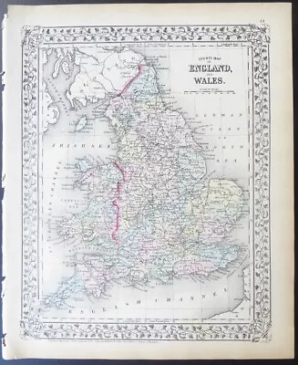 1873 Mitchell's Atlas Original Map #61 England And Wales • $12.95