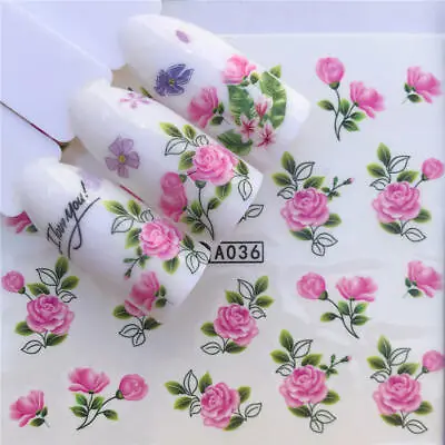 £1.49 • Buy Nail Art Water Decals Stickers Transfers Pretty Pink Flowers Floral Rose (A036)