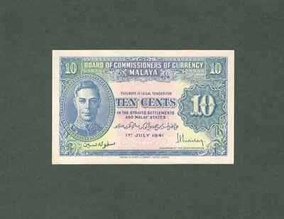 #Malaya And Straits Settlement 10 Cents 1941 P-8 XF+ King George VI • £3.20