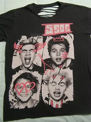 5 Seconds Of Summer Concert Tour T-Shirt Pink Graffiti Slashed Back Black Size M • $12.99