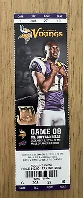 2010 Vikings Vs Bills Brett Favre Last Start Of Streak #297 Full Ticket • $15