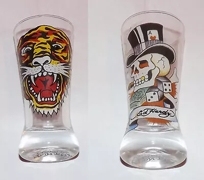 🌈LOT Of 2 ED HARDY Shot Glasses  Don Ed Hardy Designs  Tiger & Skeleton Dice • $9.95