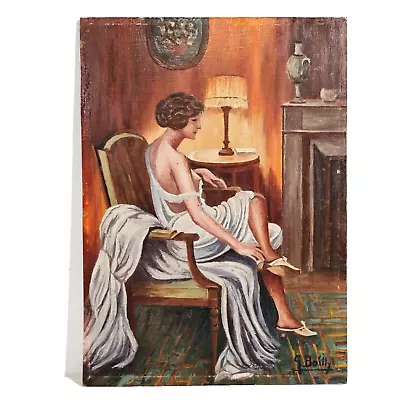 Mid-century Vintage French Oil Painting Youg Woman In Her Room Signed G Boilly • $159