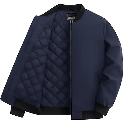 Men's Bomber Jacket Warm Quilted Lined Full-Zip Casual Winter Work Coat Outwear • $51.99