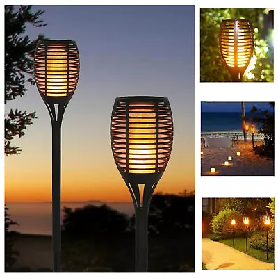 Set 1 /2 / 4 Solar Dancing Flame LED Torch Stake Flickering Outdoor Garden Light • £9.99