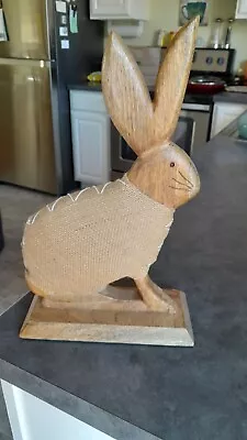 Wood Mud Pie Easter Bunny Rabbit Decoration Burlap Primitive Folk Art 13  Tall • $20