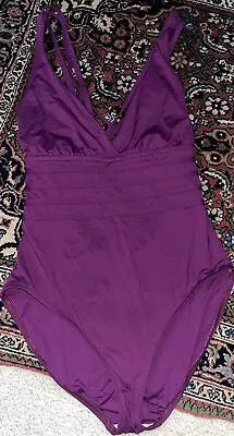 La Blanca Island Goddess‎ Tummy Control One Piece Swimsuit Purple Plum Sz 12 • $12.75