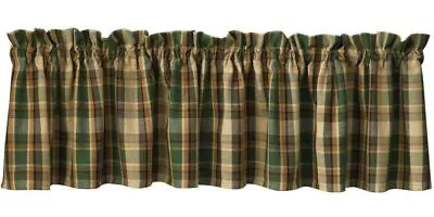 New Primitive Cabin Lodge SCOTCH PINE GREEN BROWN PLAID VALANCE Curtains Topper • $18.99