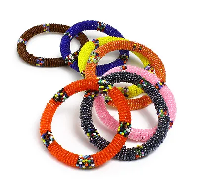 Beaded  Maasai Women's Jewelry - Round Multicolored African Bracelets 3pcs • $18.99