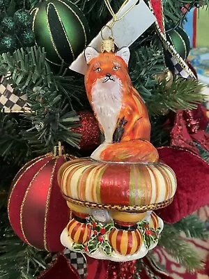 MacKenzie-Childs Fox On Tuffet Glass Ornament NIB. • $425