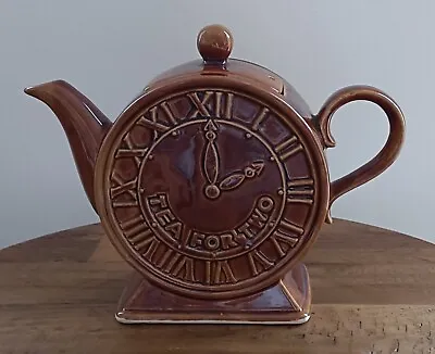 Vintage Price & Kensington P&K Tea For Two Novelty Clock Teapot Brown Glaze VGC • £18