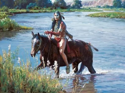 Martin Grelle Crossing The Greasy Grass Canvas Giclee S/N COA 12  X 16  #62/65 • $749