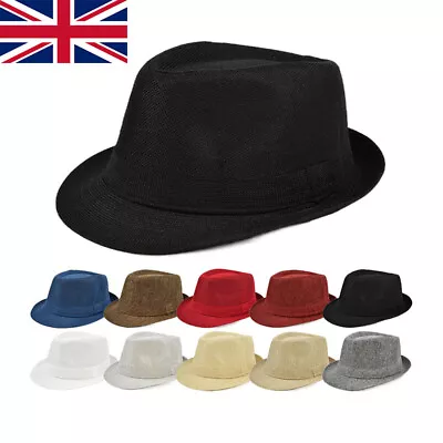 Unisex Men Women Summer Beach Sun Hat Jazz Panama Trilby Fedora Hat Gangster Cap • £5.82