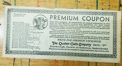 1939-1942 Quaker Oats Premium Coupons. Were Used To Redeem Quaker Hockey Photos. • $2.21
