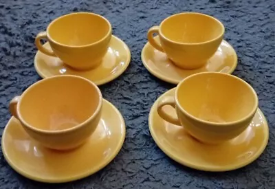 Set Of 4  Yellow China Dudson Artisan Cappuccino Cups And Saucers Vintage • £19.99