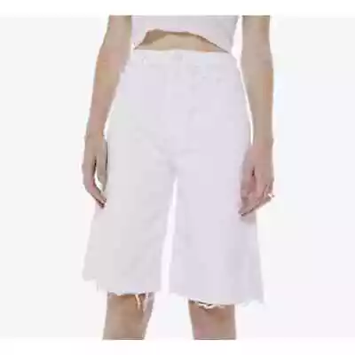 Mother Superior Women's White Knee Denim Shorts Frayed High Waist 23 NWT • $89.99