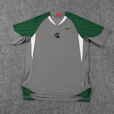 Michigan State Shirt Mens S Gray Green Nike Dri Fit Spartans NCAA Y2k  7957 • $19.95