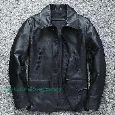 Men Real Leather Long Jacket Casual Coat Spring Autumn Outwear Parka Plus Size • $161.49