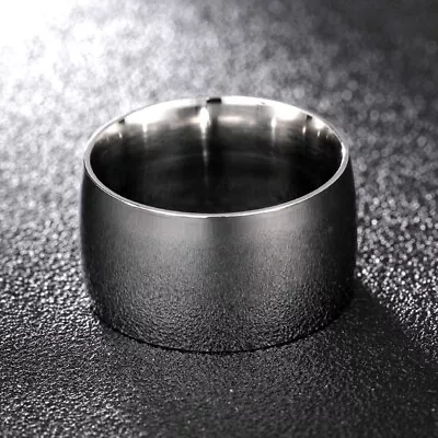 12mm Silver Black Polished Stainless Steel Bands Men's Gift Thumb Ring Size 7-13 • $4.59