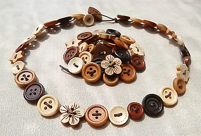 £3.50 • Buy Handmade Delicate WOODEN Button Necklace OR Bracelet OR Anklet ...Flowers Stars