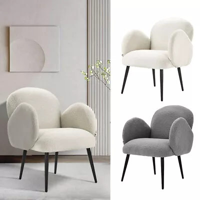 Upholstered Occasional Chair Teddy Fleece Home Dining Reception Chair Metal Legs • £85.95