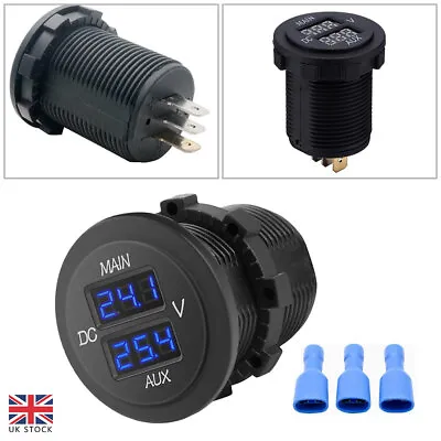 12/24V AUX LED Dual Voltmeter Voltage Gauge Battery Monitor Panel Car Boat RV • £12.99