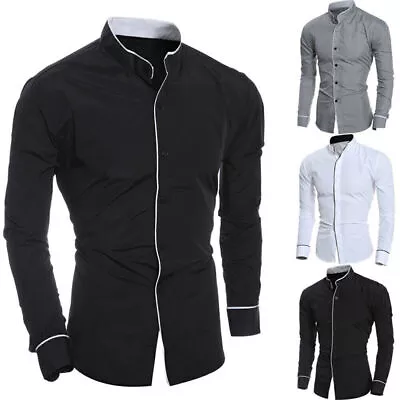 Men Fashion Button Down Slim Shirts Long Sleeve Casual Modern Formal Shirts UK • £15.89