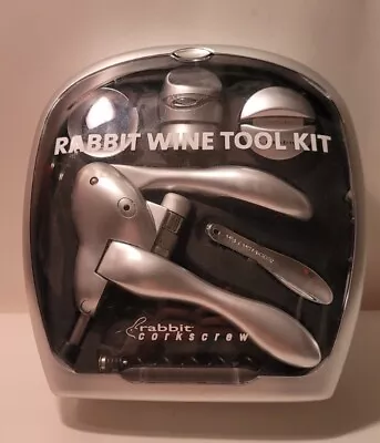 New Metrokane Rabbit 6 Pc Wine Tool Kit Silver Corkscrew Aerator Cutter FA21 • $9.99