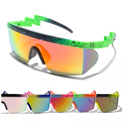 ShadyVEU Flat Top Mirrored Retro 80's Pit Zig Zag Men's Rave Sunglasses Colorful • $12.59