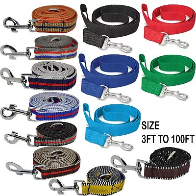 Dog Training Lead Strong Double Ended Tracking Leash Webbing Walking Recall Line • £3.49