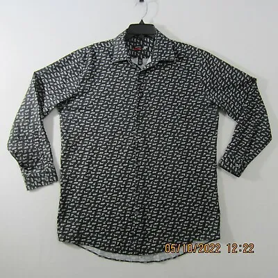 J Ferrar Shirt Mens Large Black White Tiger Stretch Slim Button Up Office Casual • $15