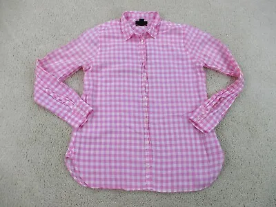 J Crew Shirt Womens 6 Pink White Button Up Preppy Cotton Long Sleeve Boy Ladies • $16.99