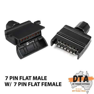 $19 • Buy 7 Pin Flat Trailer Plug Male & Female Socket Set Caravan Boat Adaptor Connector