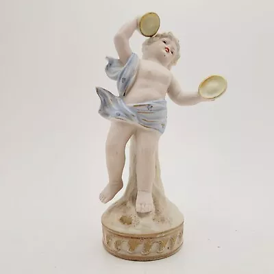 Vintage Hand Painted Faun Cupid Angel Bisque With Cymbals - Shafford Japan - 8  • $20