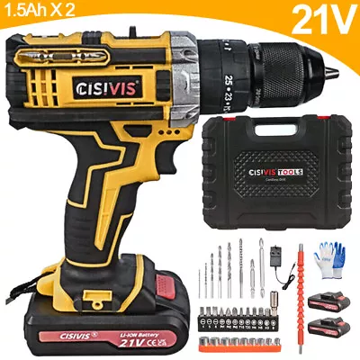 21V Cordless Combi Hammer Impact Drill Driver Electric Screwdriver & 2 Battery • £27.99