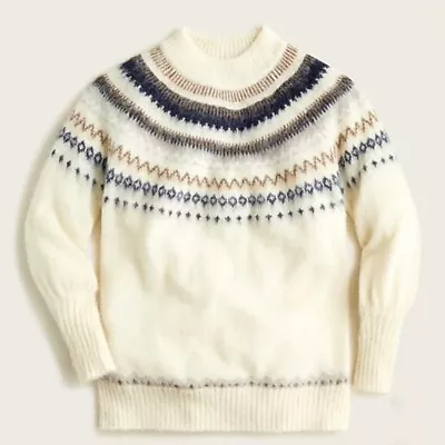 J. Crew Fair Isle Yoke Cream Alpaca Wool Blend Sweater Womens Size XS • $38.99