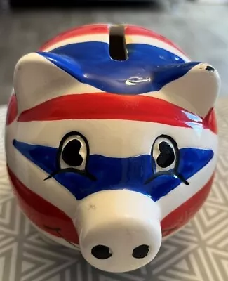 English Union Jack Ceramic Piggy Bank Money Box VINTAGE • £12.88