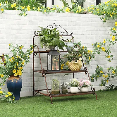 3 Tier Metal Plant Stand Ladder Flower Pot Display Rack Shelf Indoor & Outdoor • £54.99